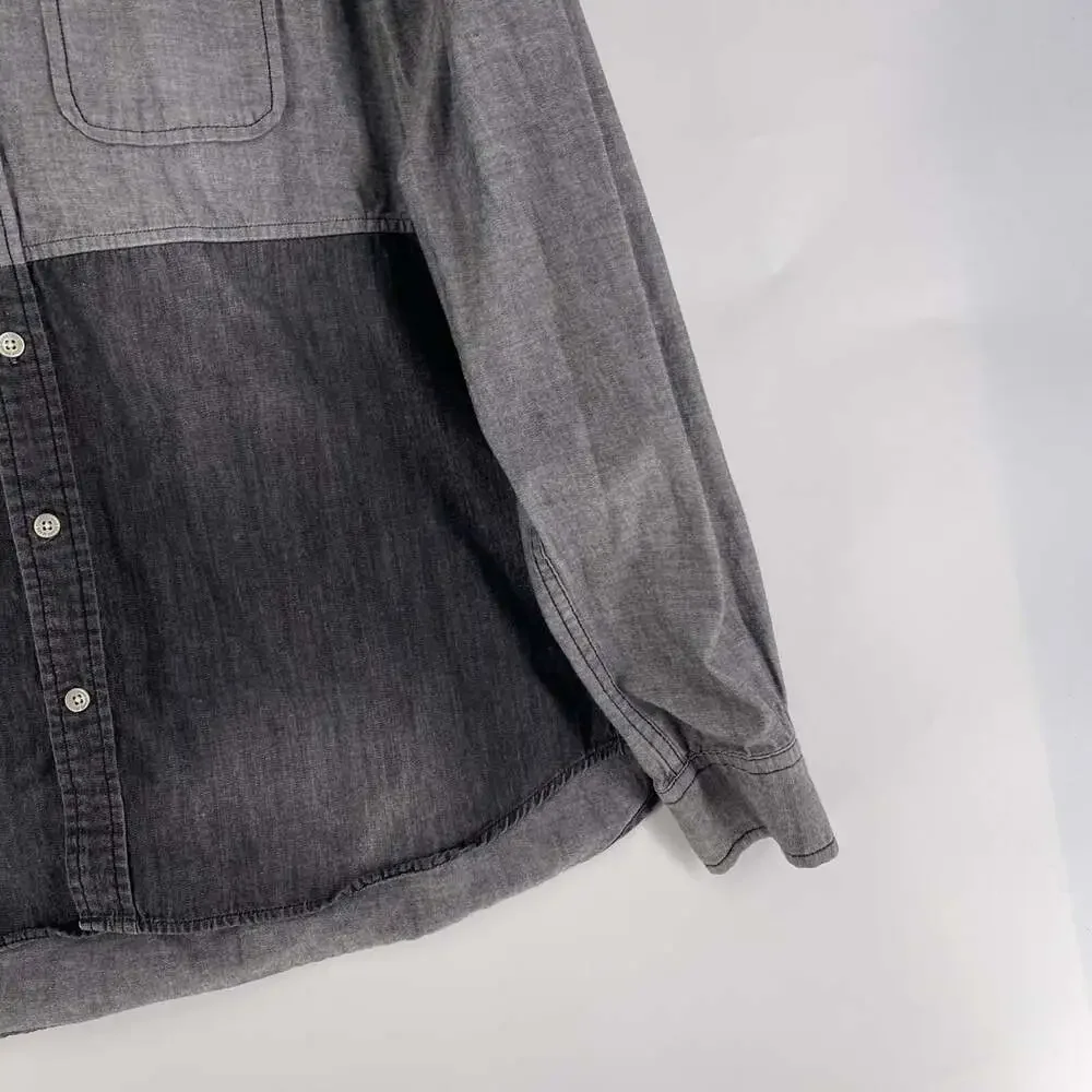 True Religion Men’s Size Medium Gray / Black Button Up Collared Slim LS Shirt